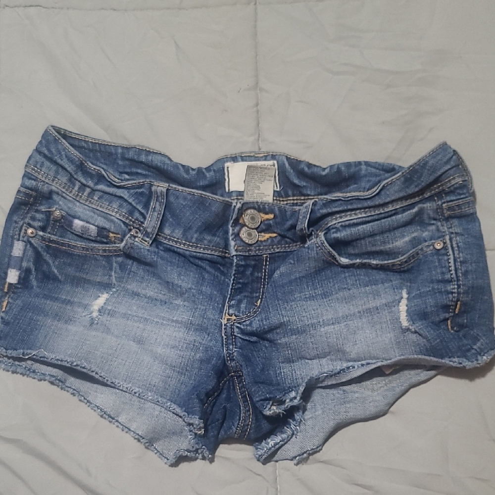Blue Jean Shorts with Distressed Frayed Hems